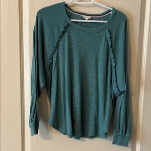 Teal Ruffle Detail Women's Top Pilcro Anthro